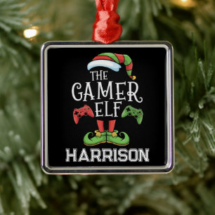Ornement Carré Argenté Elfe de jeu vidéo personnalisé pour Noël