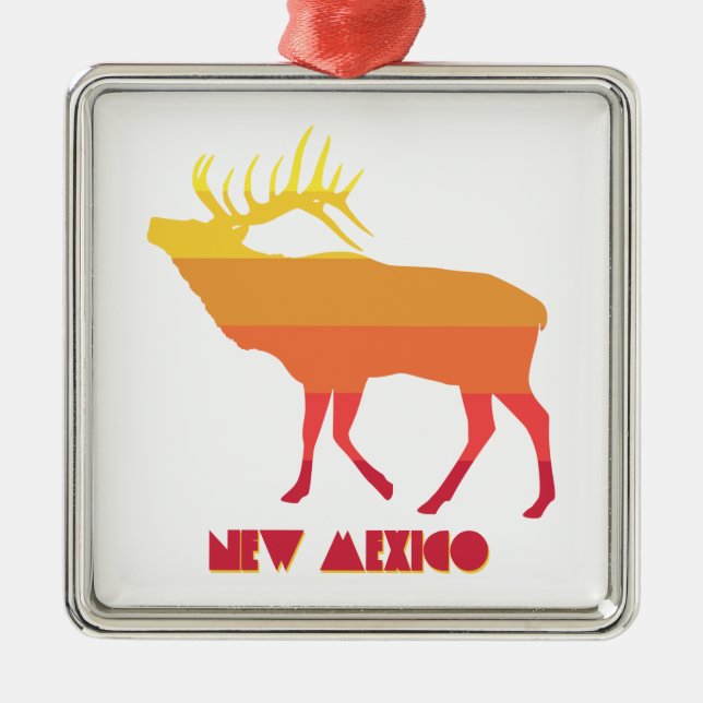 Ornement Carré Argenté Elk du Nouveau-Mexique (Devant)