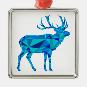 Ornement Carré Argenté Elk géométrique bleu