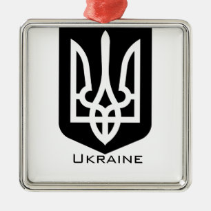 Ornement Carré Argenté Emblème graphique contemporain Tryzub de l'Ukraine