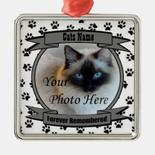 Ornement Carré Argenté En mémoire de votre chat, jamais oublié - Animal d