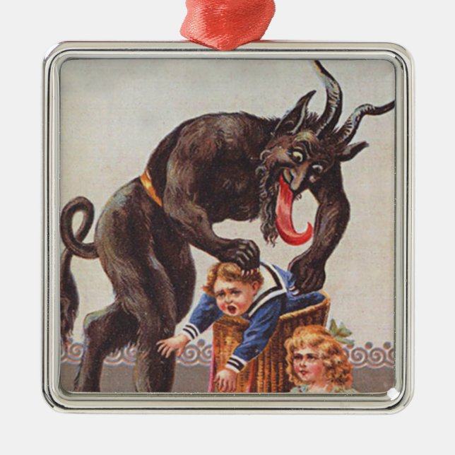 Ornement Carré Argenté Enlèvement d'enfants par Krampus (Devant)