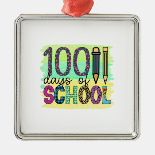 Ornement Carré Argenté Enseignant 100 Jours D'École