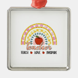 Ornement Carré Argenté Enseignant Apprendre Amour Inspirer