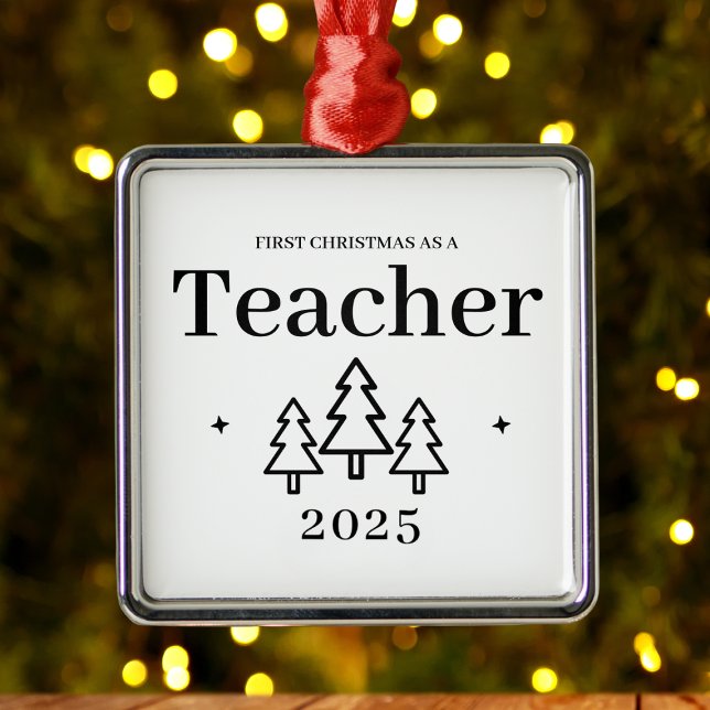 Ornement Carré Argenté Enseignant Diplômé Garder Noël (Teacher First Christmas Graduation Keepsake Metal Ornament
)