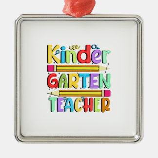 Ornement Carré Argenté Enseignant Kinder Garten