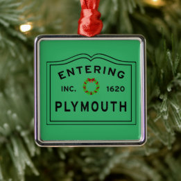 Ornement Carré Argenté Entrée Plymouth, MA Holiday Wreath