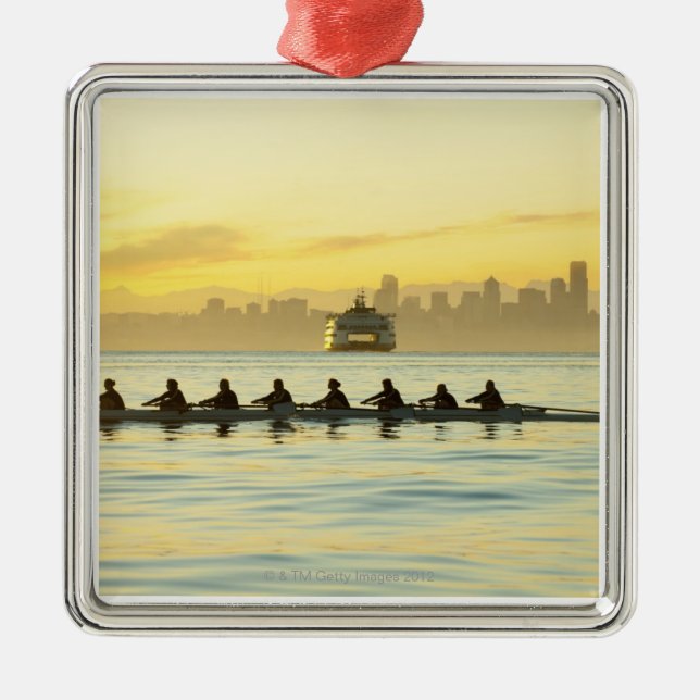 Ornement Carré Argenté Équipe 2 d'aviron (Devant)