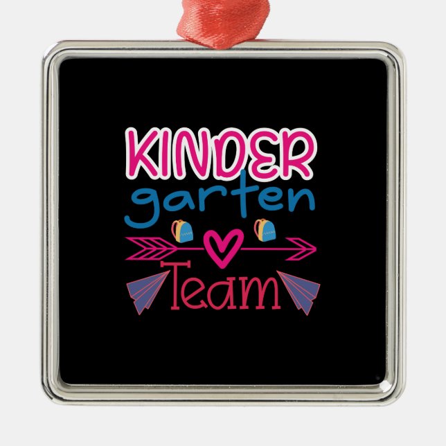 Ornement Carré Argenté Équipe Kinder Garten (Devant)