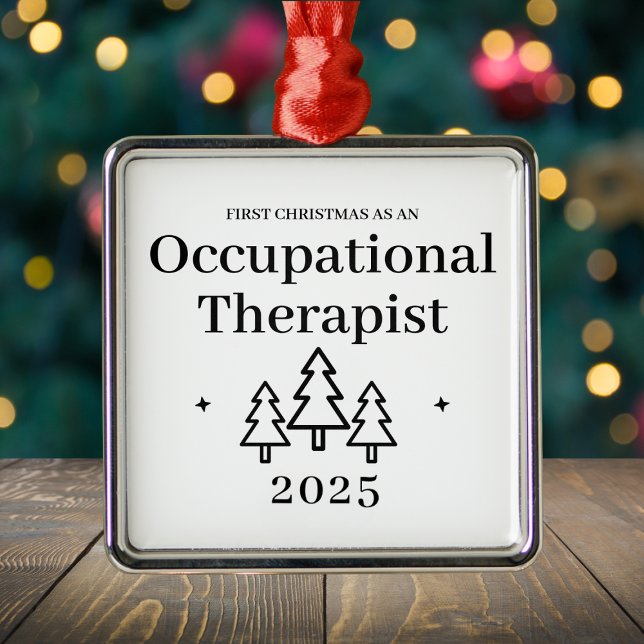 Ornement Carré Argenté Ergothérapeute Premier Noël (Occupational Therapist First Christmas Metal Ornament
)