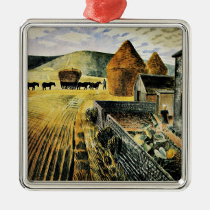 Ornement Carré Argenté Eric Ravilious - Furlongs, famous painting,