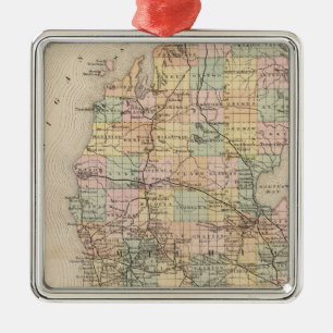 Ornement Carré Argenté État de carte d'atlas de Michigan