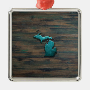 Ornement Carré Argenté État du Michigan Turquoise