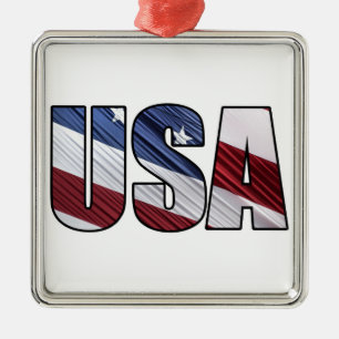 Ornement Carré Argenté États-Unis en rouge blanc et bleu drapeau patrioti