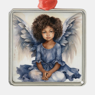 Ornement Carré Argenté Ethereal Noël Angel noir en Blue Elegance