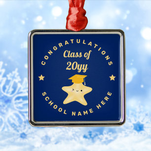 Ornement Carré Argenté Étoile de graduation Royal Blue et Gold moderne
