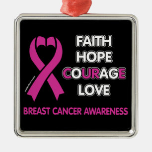 Ornement Carré Argenté Faith Hope Courage Love...Cancer du sein