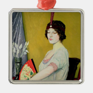 Ornement Carré Argenté Fan japonaise, 1914