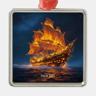 Ornement Carré Argenté Fantaisie Bateau de feu mignon mer