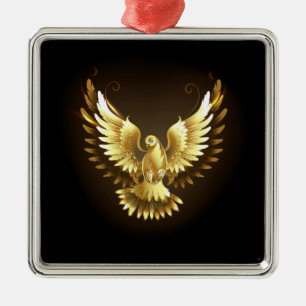 Ornement Carré Argenté Faux Gold Foil Peace Dove en noir