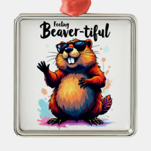 Ornement Carré Argenté Feeling Beaver-tiful - Funny Beaver Graphic