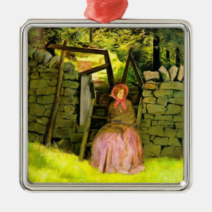 Ornement Carré Argenté Femme attendant (par John Everett Millais)