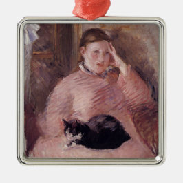 Ornement Carré Argenté Femme avec un chat (par Edouard Manet)