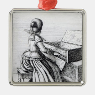 Ornement Carré Argenté Femme jouant à un clavier, 1635