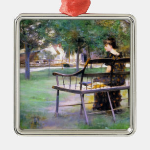 Ornement Carré Argenté Femme sur un banc (par Edwin Austin Abbey)