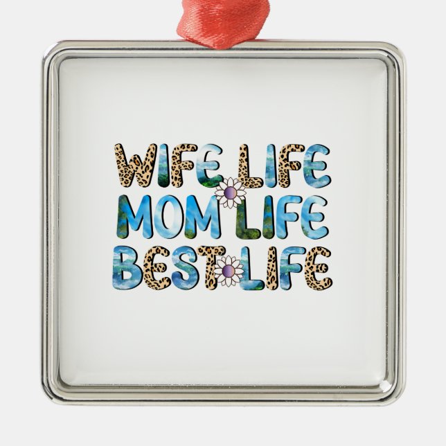 Ornement Carré Argenté Femme Vie Maman Vie Meilleure vie (Devant)