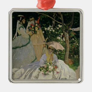 Ornement Carré Argenté Femmes de Claude Monet dans le jardin