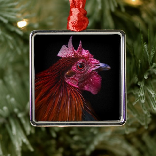 Ornement Carré Argenté Fermes | Tête de coq (Arbre)