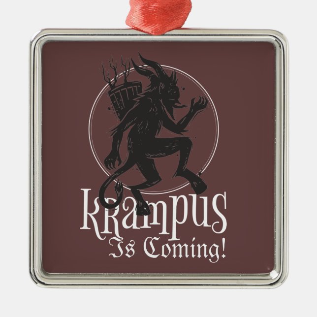 Ornement Carré Argenté Fête de Noël Krampus (Devant)