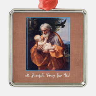 Ornement Carré Argenté Fête de Saint-Joseph avec Jésus enfant