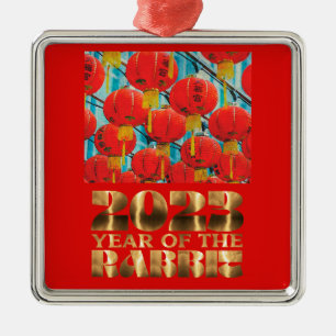 Ornement Carré Argenté Fête des lanternes chinoises 2023, nouvelle année