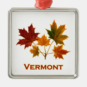 Ornement Carré Argenté Feuillage d'automne du Vermont - Feuilles d'érabl
