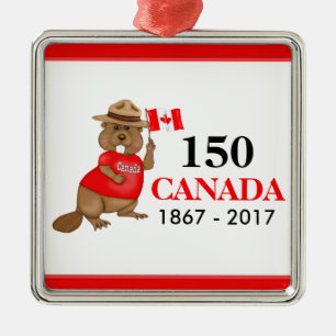 Ornement Carré Argenté Fière fête canadienne du castor 150