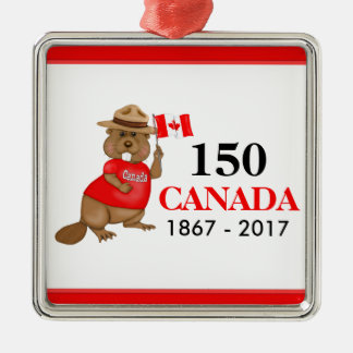 Ornement Carré Argenté Fière fête canadienne du castor 150