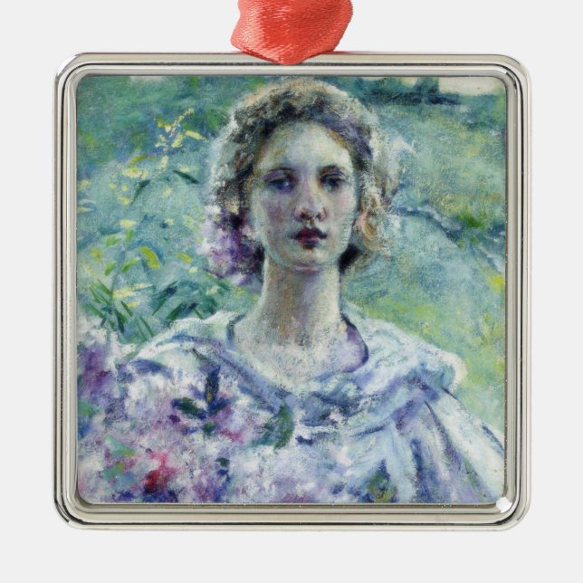 Ornement Carré Argenté Fille aux fleurs violettes (par Robert Reid) (Devant)