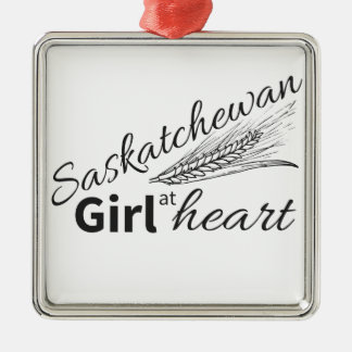 Ornement Carré Argenté Fille de Saskatchewan au coeur