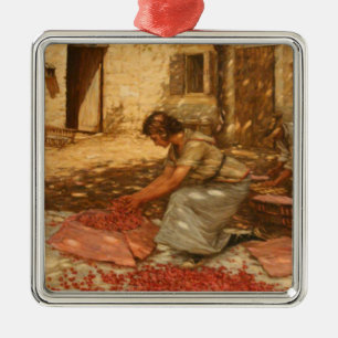 Ornement Carré Argenté Fille Emballage Cerises en Provence (France)