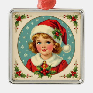 Ornement Carré Argenté Fille mignonne victorienne de Noël cosy