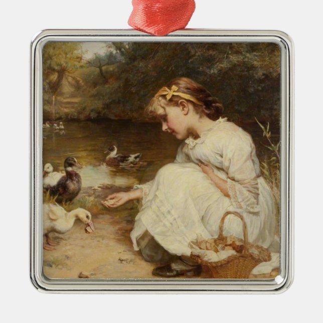 Ornement Carré Argenté Fille nourricière canards (par Frederick Morgan) (Devant)