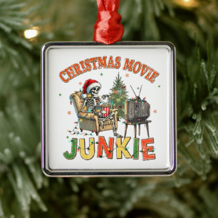 Ornement Carré Argenté Film de Noël Junkie