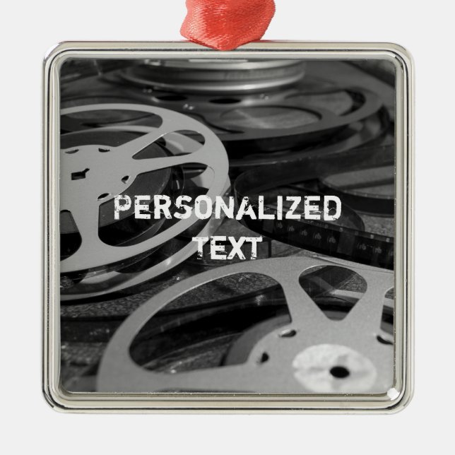 Ornement Carré Argenté Film Reel / Film Reel Nom personnalisé (Devant)