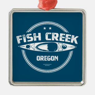 Ornement Carré Argenté Fish Creek Oregon Kayak