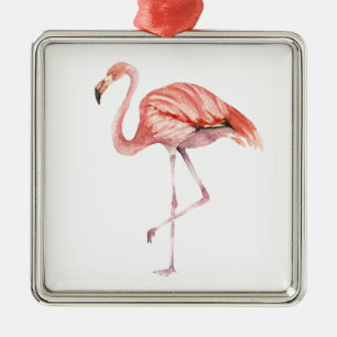 Ornement Carré Argenté Flamant rose rose