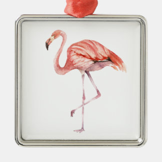Ornement Carré Argenté Flamant rose rose