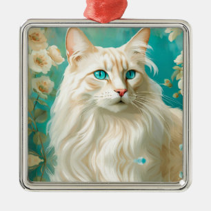 Ornement Carré Argenté Flamme Lynx Point Siamese Portrait Art