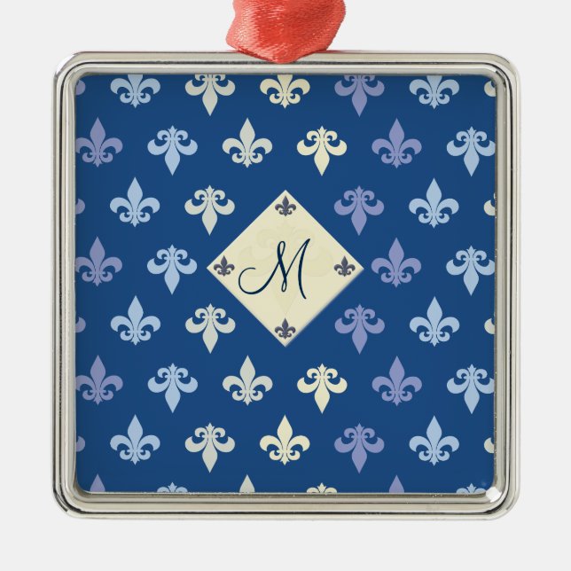 Ornement Carré Argenté Fleur de Lis avec carré monogramme (Devant)
